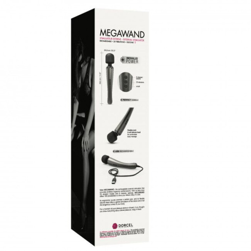 Dorcel Megawand Chrome Silver потужний вібромасажер, що перезаряджається, 160 режимів, 29.5х5.5 см (сріблястий) - купити в Києві, Україні