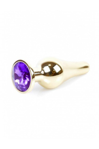 Boss Jewellery Gold Butt Plug Purple - Анальна пробка з кристалом, 9,5х3 см (фиолетовый)