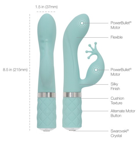 Pillow Talk Kinky Teal - роскошный вибратор-кролик с кристаллом Сваровски, 21 см (голубой)