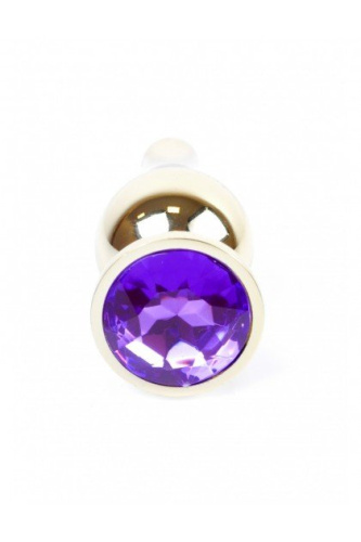 Boss Jewellery Gold Butt Plug Purple - Анальна пробка з кристалом, 9,5х3 см (фиолетовый)