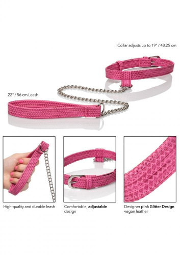 CalExotics Tickle Me Pink Collar w Leash - дизайнерский ошейник с поводком