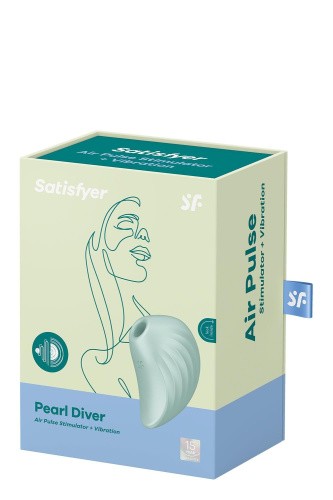 Satisfyer Pearl Diver - Вакуумный клиторальный стимулятор в виде ракушки, 9.1х5.1 см (мятный)