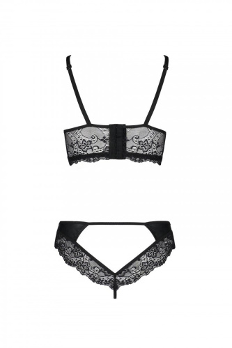 Passion Loona Set комплект из эко-кожи с кружевом: бра и трусики, L/XL (чёрный)