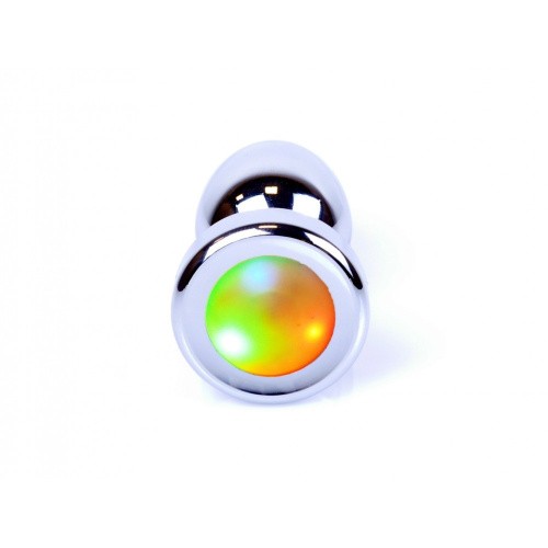 Boss Jewellery Silver Plug Disco Flashlight - Анальная пробка с кристаллом, 7х2.7 см (радужный)
