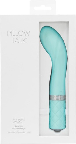 Pillow Talk - Sassy Teal - Роскошный вибратор  с кристаллом Сваровски для точки G,12.8х3.8 см. (голубой)