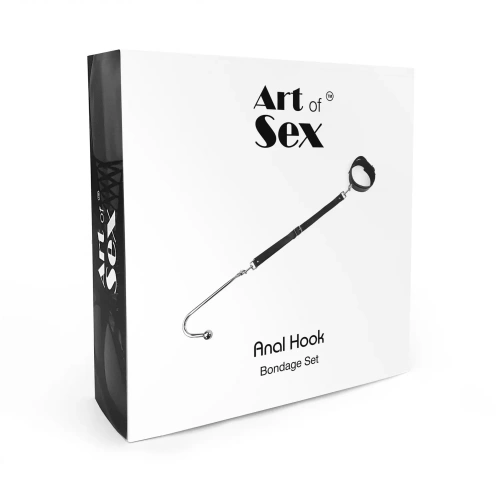 Art of Sex - Anal hook - Анальный крюк 2 с ошейником из натуральной кожи, Черный