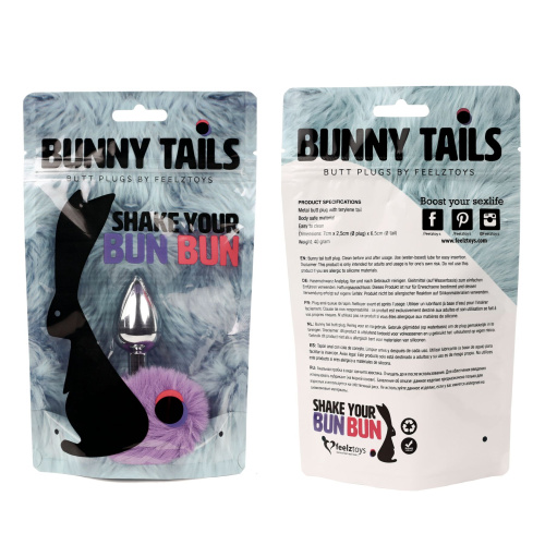 FeelzToys Bunny Tails Butt Plug - Анальная пробка с пушистым хвостиком, 7х2.5 см (фиолетовая)