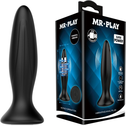 LyBaile Mr.Play Vibrating Butt Plug Black - Анальная пробка с вибрацией, 12.8х3.1 см (чёрный)