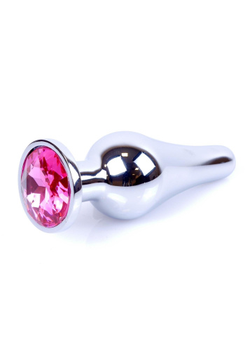 B-Series Jewellery Silver Butt Plug Pink - Анальная пробка с кристаллом, 9,3х3 см (розовый)