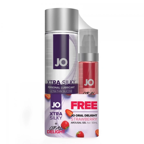 System JO GWP: Xtra Silky Silicone 120 мл + Oral Delight Strawberry 30 мл - Набор лубрикантов