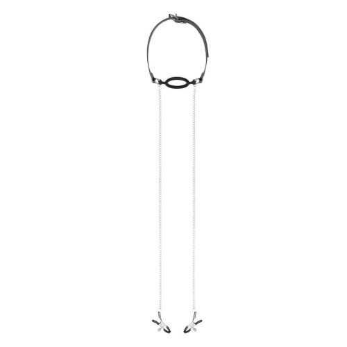 Bedroom Fantasies Nipple Clamps & Silicone Gag Ring - Зажимы для сосков с кляпом, 50 см (черный)