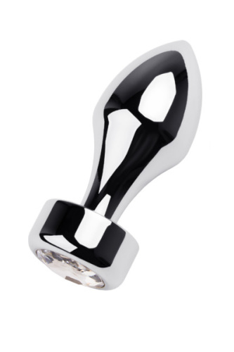 Silver anal plug TOYFA Metal - серебристая анальная пробка с кристалом, 8.2х3.8 см (прозрачный)