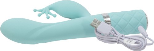 Pillow Talk Kinky Teal - роскошный вибратор-кролик с кристаллом Сваровски, 21 см (голубой)