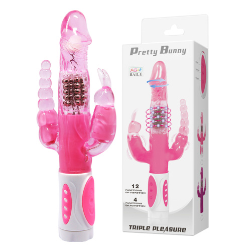 Pretty Bunny Triple Pleasure Vibrator - Вибратор для тройного проникновения, 22.3х3.2 см (розовый)