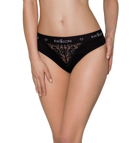 Passion PS001 Panties - Трусики с широкой резинкой и кружевом (черные, размер S)
