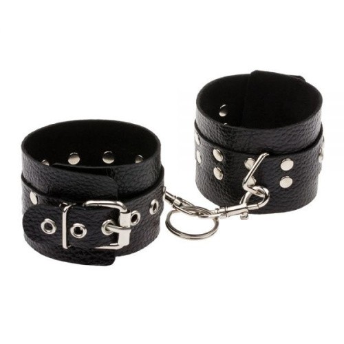 sLash Leather Rastraints Hand Cuffs - кожаные БДСМ наручники с двумя рядами заклёпок, 25 см (чёрный)