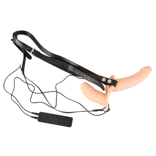 Orion Vibration Strap-On Duo - Двойной женский страпон с вибрацией, 14.5х3.3 см (телесный)