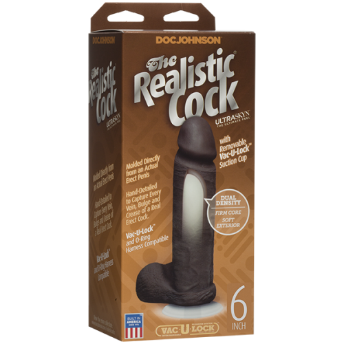 Doc Johnson The Realistic Cock 6 inch Black - фаллоимитатор, 17.3х4.3 см (коричневый)