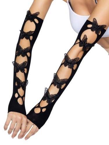 Leg Avenue - Butterfly applique arm warmers - Ніжні рукавички прикрашені метеликами (чорний) - купити в Києві, Україні