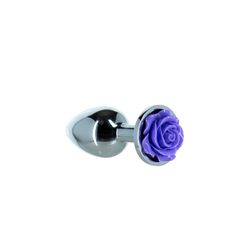 Lux Active Rose Anal Plug Purple - металлическая анальная пробка, 7.6х2.8 см (фиолетовый)