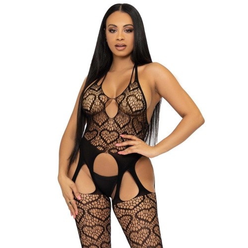 Leg Avenue Net suspender - Боді комбінезон з візерунком, OS (чорний) - купити в Києві, Україні