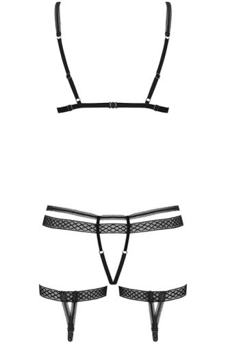 Obsessive 855-SEA-1 set - эротический комплект из тюля с декоративными ремешками, L/XL (чёрный)