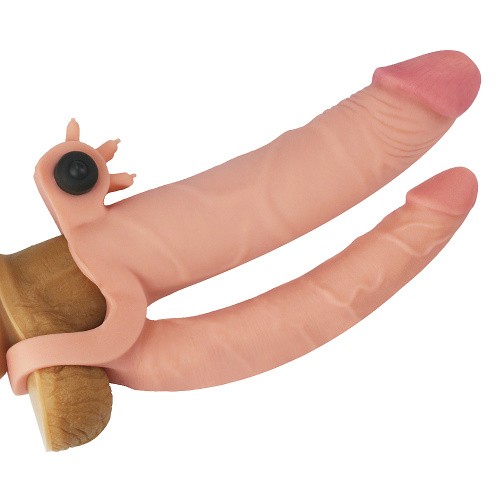 LoveToy Pleasure X-Tender Vibrating Double Penis Sleeve Flesh Add 1" - Насадка на пенис, 18 см (телесный)
