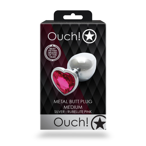 Металлическая анальная пробка с кристаллом Ouch! Heart Gem - размер M
