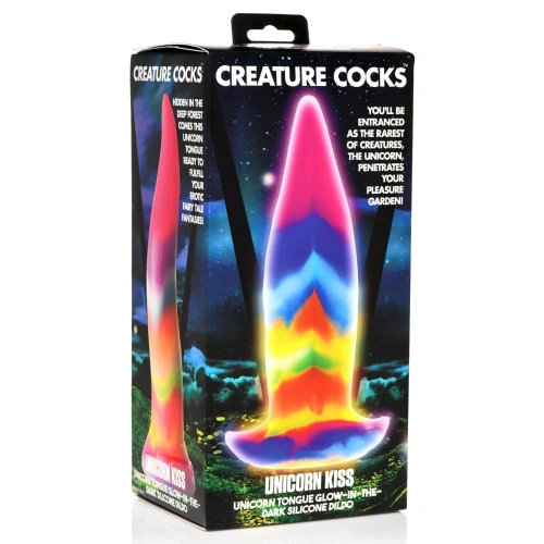 Creature Cocks Unicorn Kiss Glow-in-the-Dark Dildo - фантазийный светящийся в темноте фаллоимитатор язык Единорога,  21.3х5.8 см (радужный)