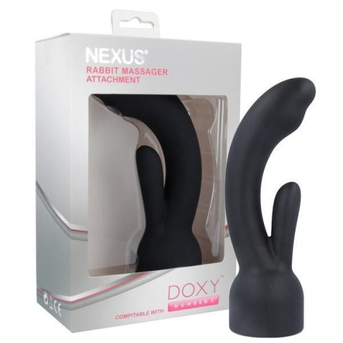 Doxy Number 3 Nexus Rabbit Massager - Насадка для вибромассажера, 14х4 см (чёрный)