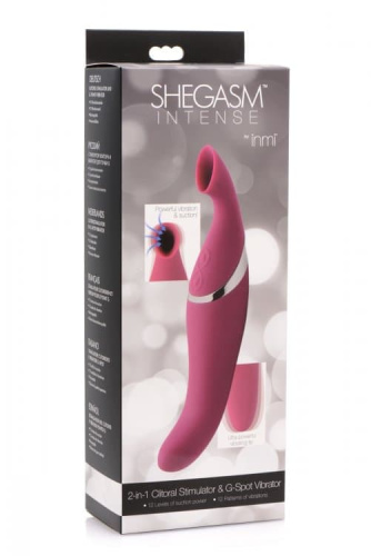 Shegasm Intense 2 in 1 Clit Stimulator - Женский стимулятор с вакуумом, 19.7х4.4 см (рожевий)