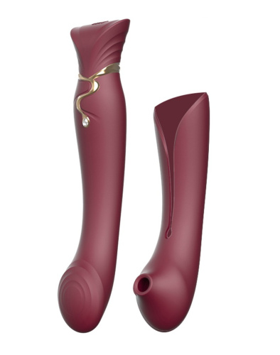 Zalo Queen Pulse Wave Clit Stim - Преміальний вібратор для клітора з насадкою для вакуумної стимуляції, 21.6х3.5 см (бордовий) - купити в Києві, Україні