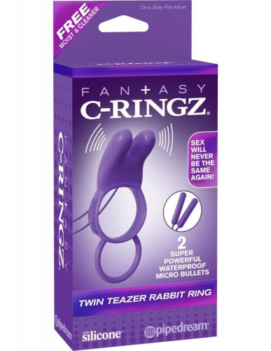 Pipedream Twin Teazer Rabbit Ring - двойное виброкольцо, 10х3.2 см (фиолетовый)