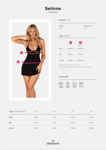 Obsessive Selinne chemise & thong - еротична сорочка та стрінги, M/L (чорний) - купити в Києві, Україні