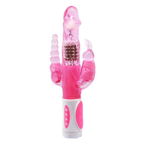 LyBaile - Pretty Bunny Vibrator - Triple Pleasure - Анально-вагинальный вибратор с клиторальным отростком, 22.3х3.2 см (розовый)