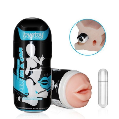 Sex In A Can Mouth Stamina Tunnel Vibrating - мастурбатор ротик с вибрацией для тренировки выносливости, 16х6.5 см (телесный)