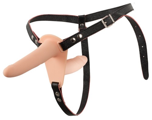 Vibrating Double Strap-On - Двойной страпон с вибропулей и 10 режимами вибрации, 15х3.8 см
