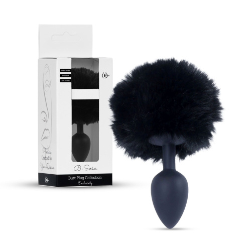 B-Series Jewellery Silicon PLUG  Bunny Tail  Black - Анальная пробка с хвостом, 6,5х2,7 см (черный)