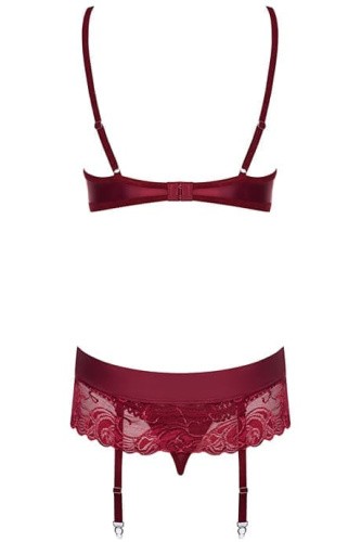 Obsessive Wonderia set - кружевной эротический комплект с поясом для чулок, L/XL (бордовый)
