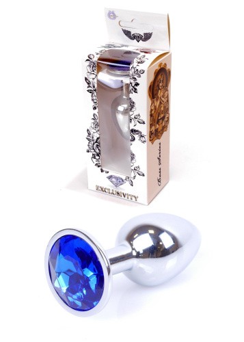 Boss Jewellery Silver Plug Dark Blue - Анальная пробка с кристаллом, 7х2.7 см (синий)