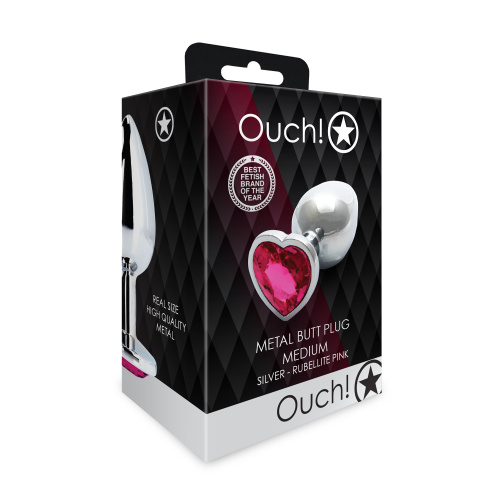 Металлическая анальная пробка с кристаллом Ouch! Heart Gem - размер M