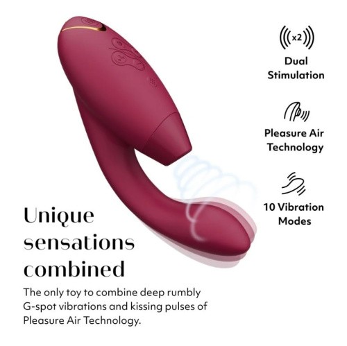 Womanizer Duo 2 + Лубрикант 50 мл - Вібратор із вакуумним стимулятором, 20.3х3.5 см (бордовий) - купити в Києві, Україні