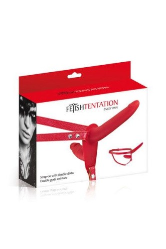 Двойной страпон Fetish Tentation Strap-On with Double Dildo, 15 см