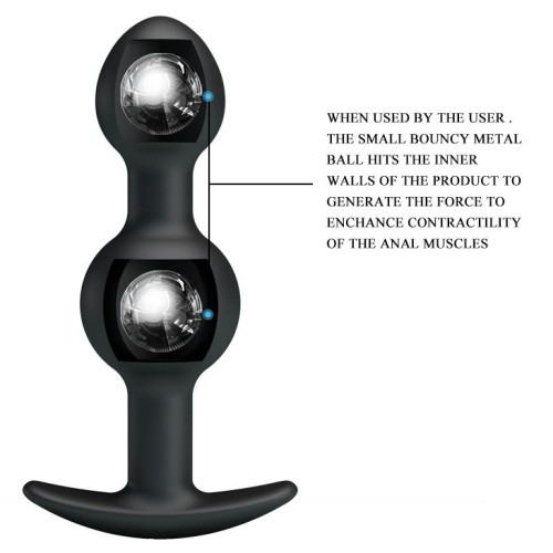 Pretty Love silicone Anal balls Black - Анальна пробка зі зміщеннями центрів ваги, 10,4х2.2-2.6 см (чорний) - купити в Києві, Україні