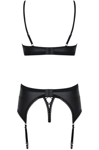 Obsessive Rebella garter belt set - комплект эротического белья с поясом для чулок, L/XL (чёрный)