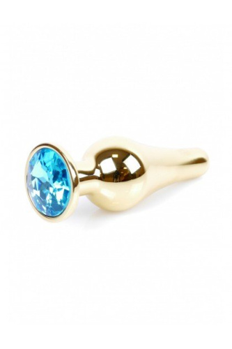 Boss Jewellery Gold Butt Plug Light Blue - Анальна пробка з кристалом, 9,5х3 см (голубой)