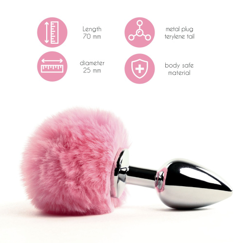 FeelzToys - Bunny Tails Butt Plug - Анальная пробка с пушистым хвостиком, 7х2.5 см (розовая)