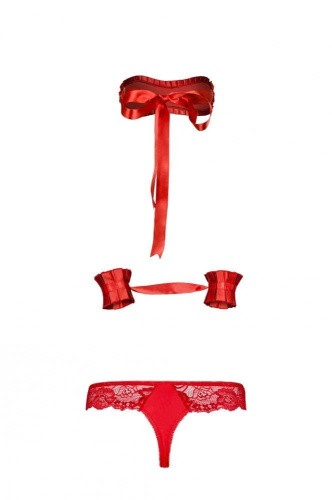 Obsessive Secred set - еротичний комплект трусики, наручники та пов'язка на очі, L/XL (червоний) - купити в Києві, Україні