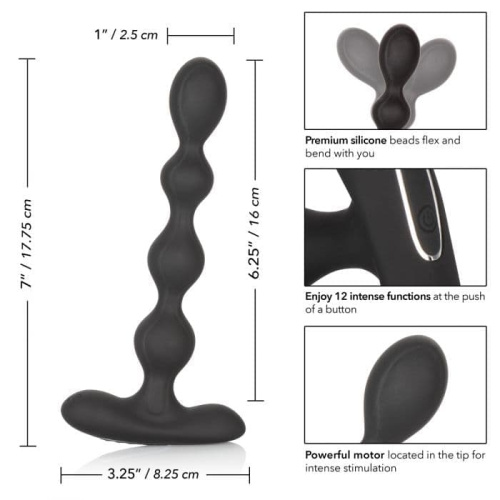 CalExotics Eclipse Slender Beads - анальные цепочка с вибрацией, 16х2.3 см (черный)