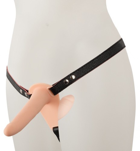 Vibrating Double Strap-On - Двойной страпон с вибропулей и 10 режимами вибрации, 15х3.8 см
